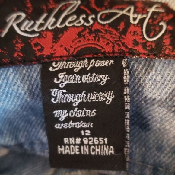 Girls Denim on Denim Set Ruthless ART VTG Logo Jeans Size 8 Vest size 12 - Picture 9 of 13